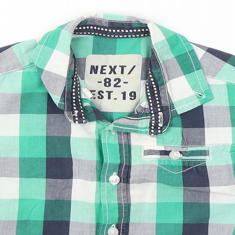 NEXT Boys Green Plaid Cotton Jersey Button-Up Size 12-18 Months Collared Button