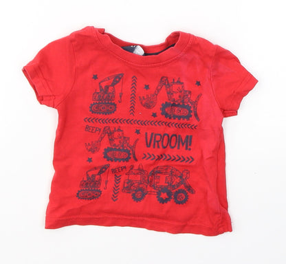 Rebel Boys Red  Cotton Basic T-Shirt Size 9-12 Months Round Neck Pullover - Tractors