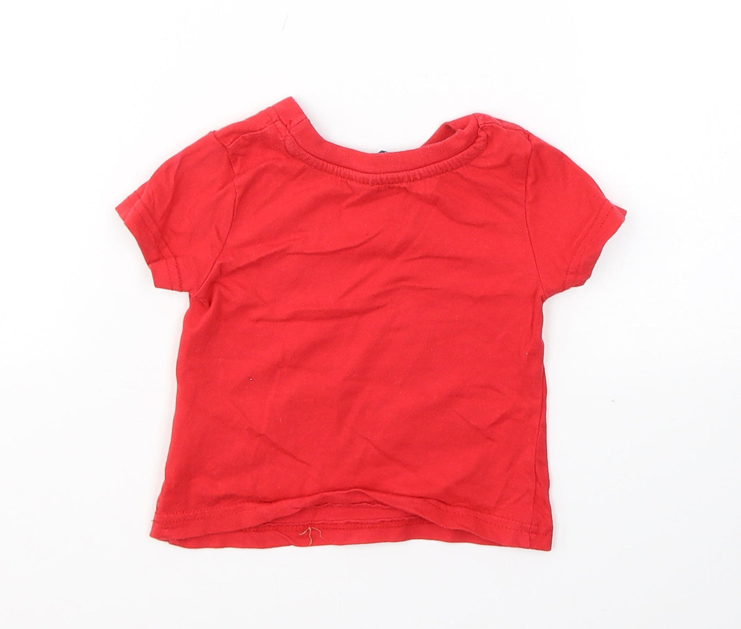 Rebel Boys Red  Cotton Basic T-Shirt Size 9-12 Months Round Neck Pullover - Tractors