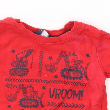 Rebel Boys Red  Cotton Basic T-Shirt Size 9-12 Months Round Neck Pullover - Tractors