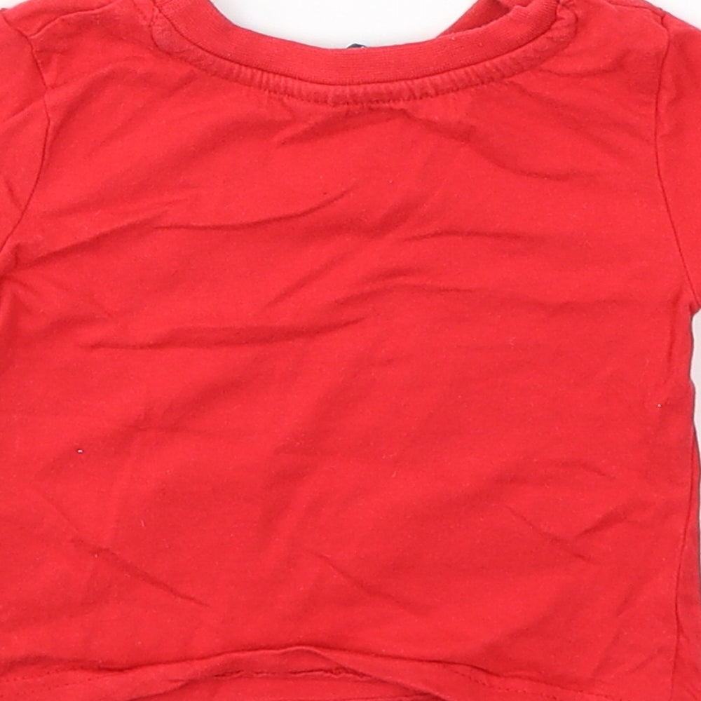Rebel Boys Red  Cotton Basic T-Shirt Size 9-12 Months Round Neck Pullover - Tractors