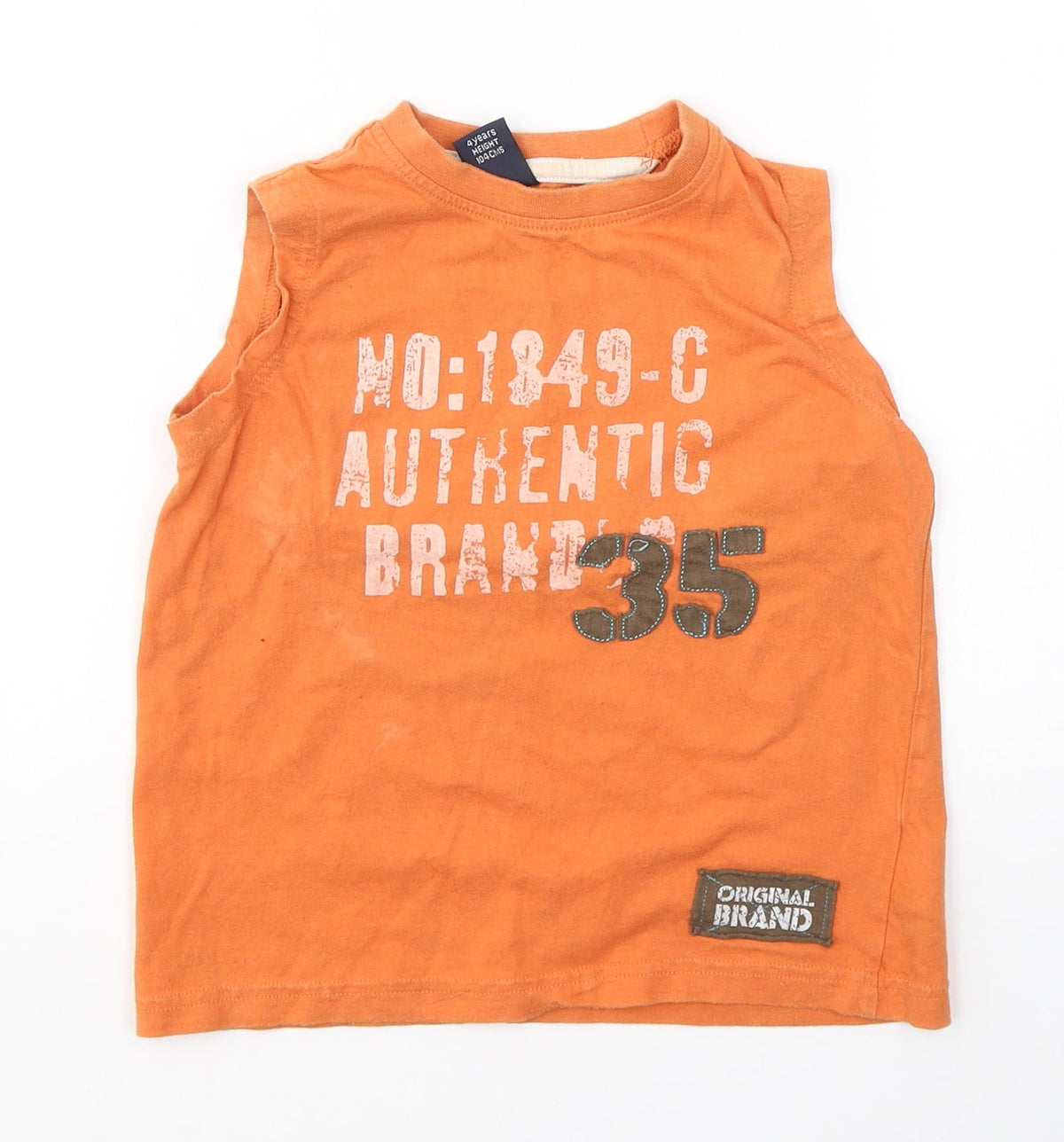 Additional front view of Next boys’ orange cotton basic tank, size 4, years round neck pullover - original brand