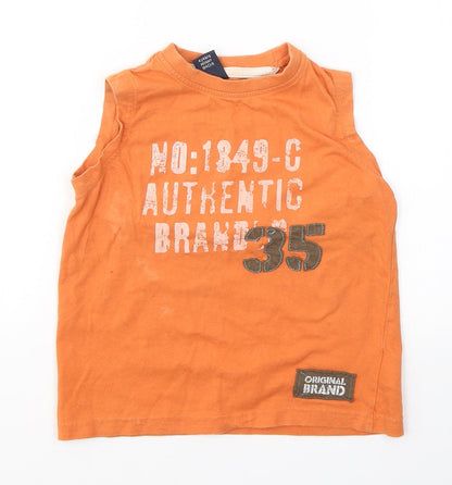 Additional front view of Next boys’ orange cotton basic tank, size 4, years round neck pullover - original brand