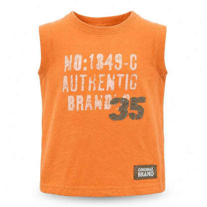 Front view of Next boys’ orange cotton basic tank, size 4, years round neck pullover - original brand