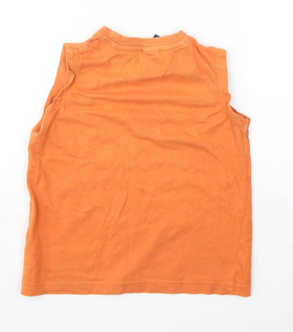 Back view of Next boys’ orange cotton basic tank, size 4, years round neck pullover - original brand