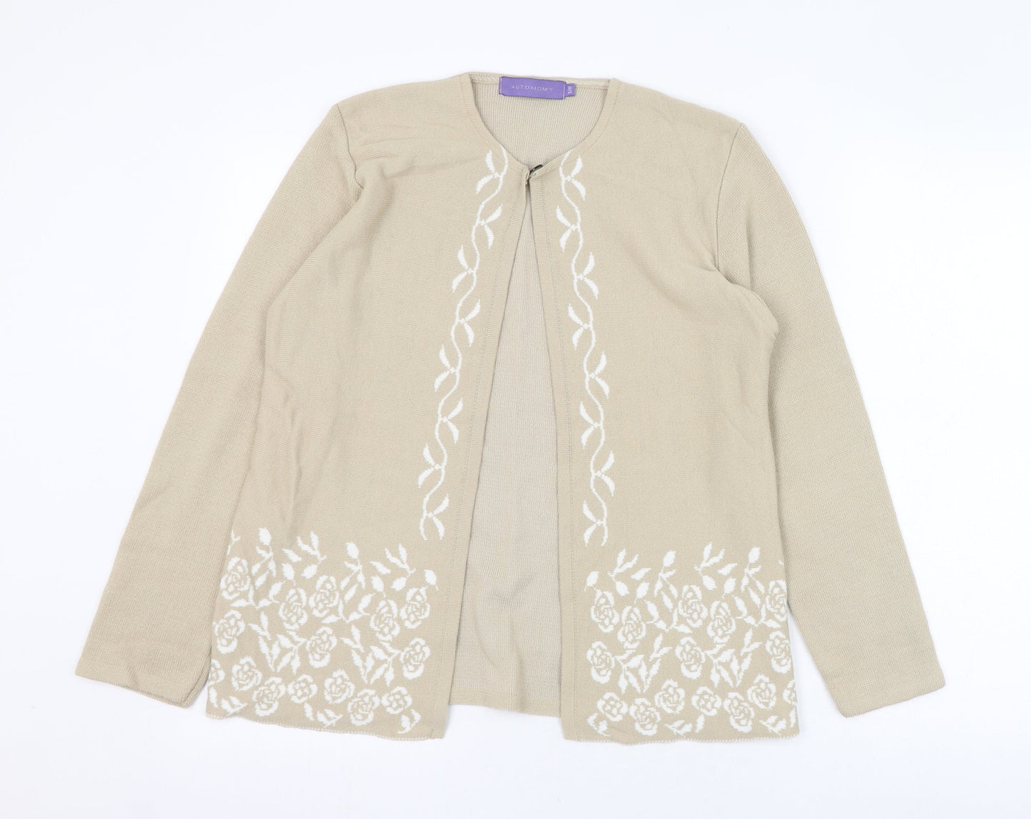 Autonomy Womens Beige Round Neck  Acrylic Cardigan Jumper Size S