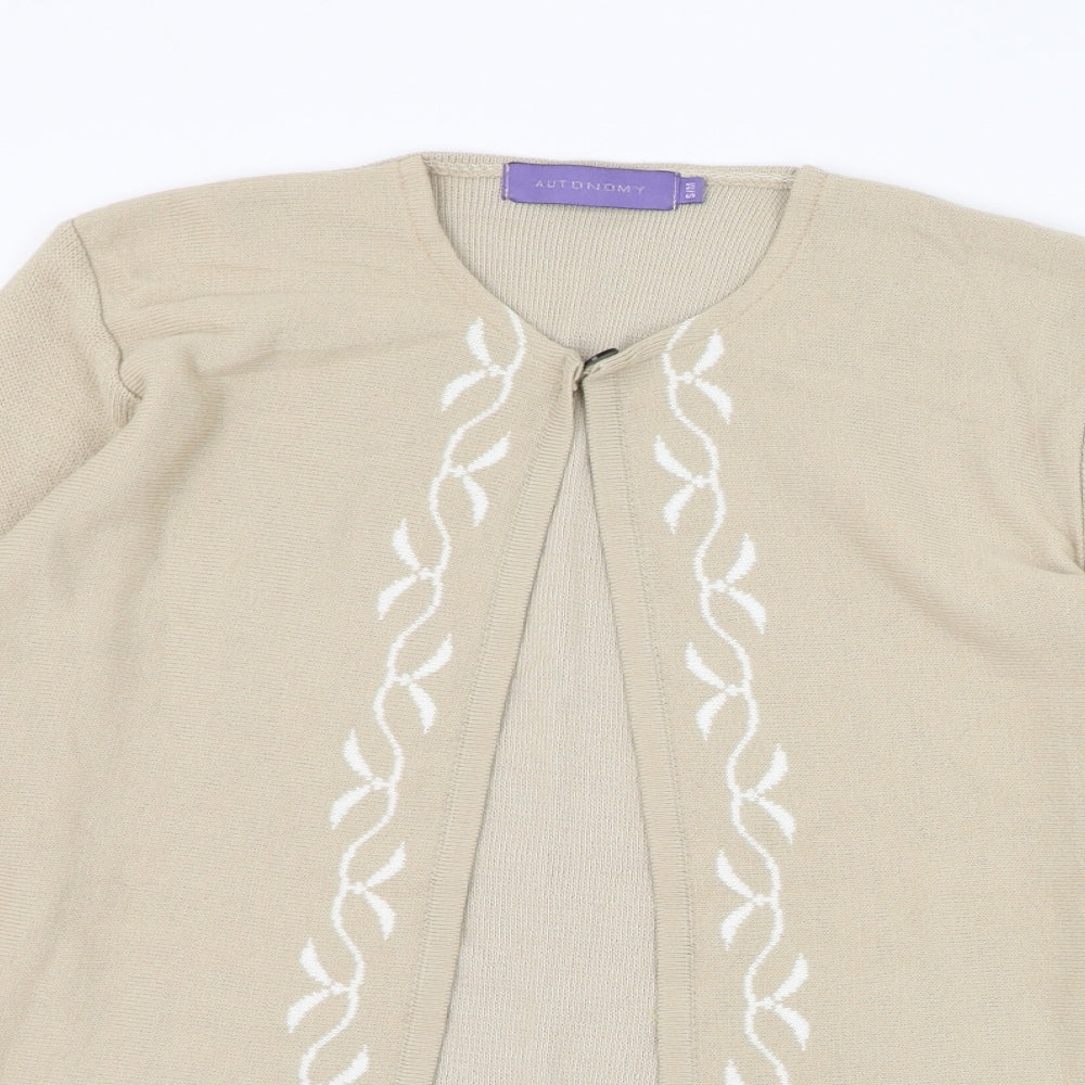 Autonomy Womens Beige Round Neck  Acrylic Cardigan Jumper Size S