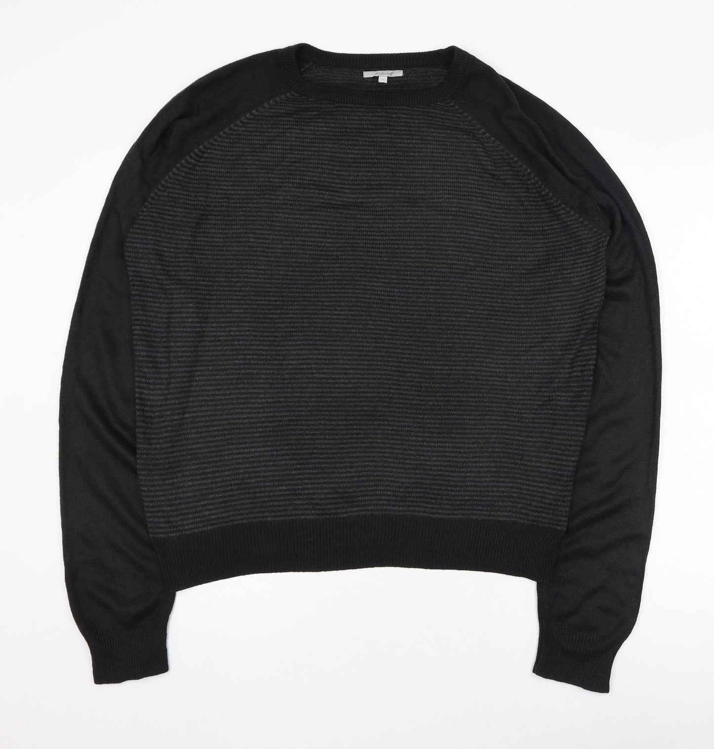 Onfire Mens Black Round Neck Striped Acrylic Pullover Jumper Size L