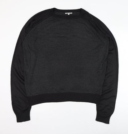 Onfire Mens Black Round Neck Striped Acrylic Pullover Jumper Size L