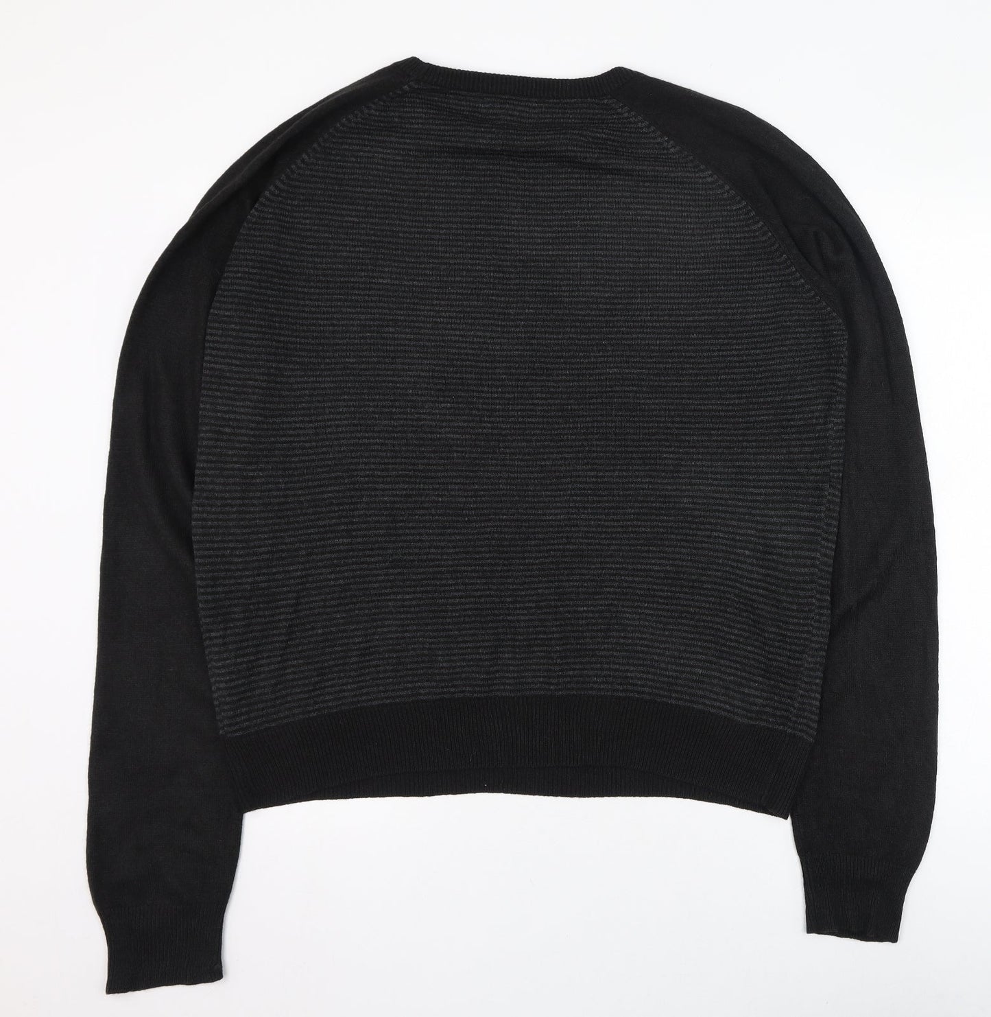Onfire Mens Black Round Neck Striped Acrylic Pullover Jumper Size L