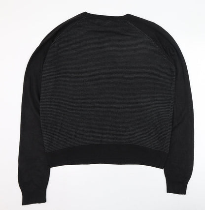 Onfire Mens Black Round Neck Striped Acrylic Pullover Jumper Size L