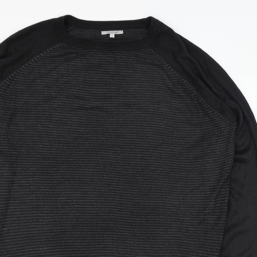 Onfire Mens Black Round Neck Striped Acrylic Pullover Jumper Size L