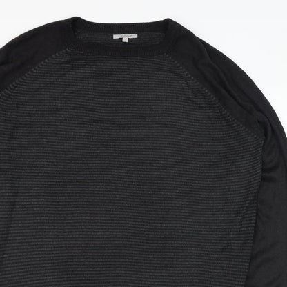 Onfire Mens Black Round Neck Striped Acrylic Pullover Jumper Size L