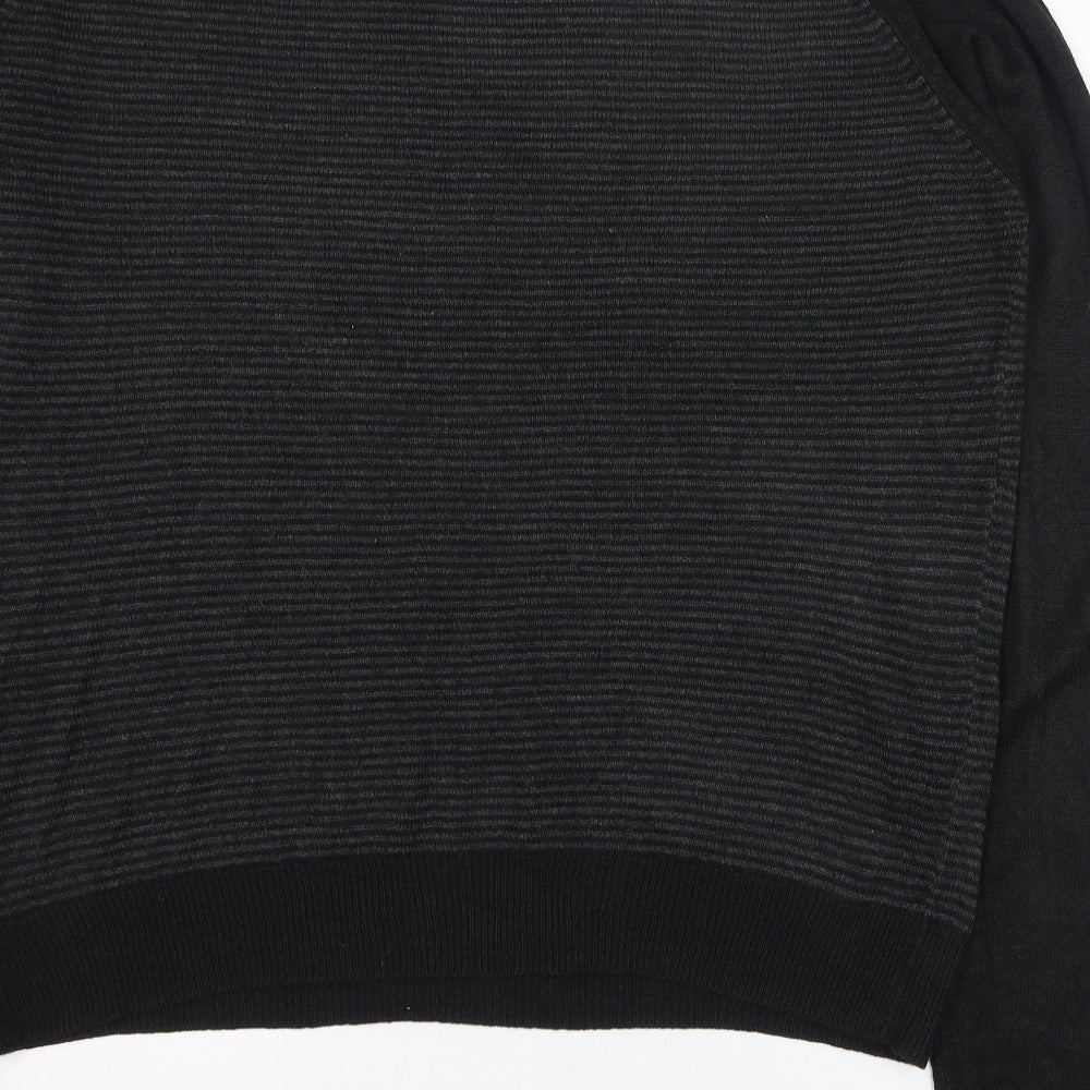Onfire Mens Black Round Neck Striped Acrylic Pullover Jumper Size L