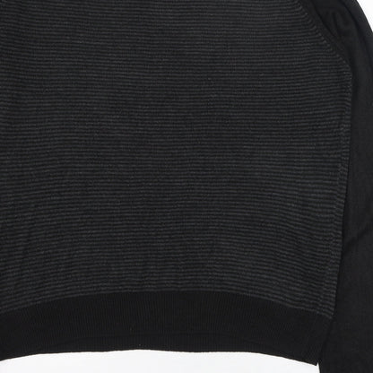 Onfire Mens Black Round Neck Striped Acrylic Pullover Jumper Size L