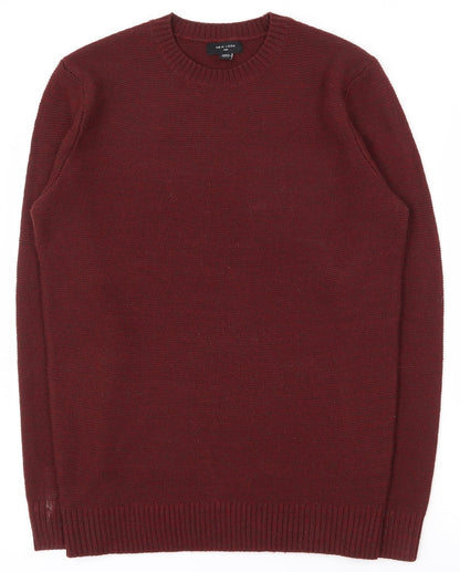 New Look Mens Red Crew Neck  Acrylic Pullover Jumper Size S