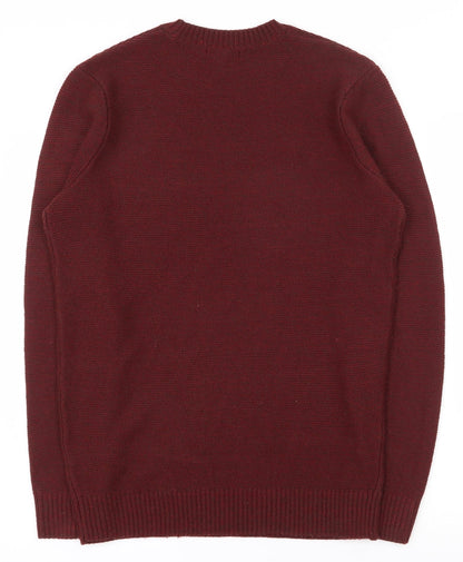 New Look Mens Red Crew Neck  Acrylic Pullover Jumper Size S