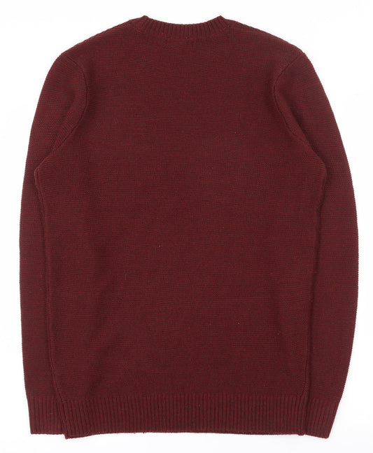 New Look Mens Red Crew Neck  Acrylic Pullover Jumper Size S