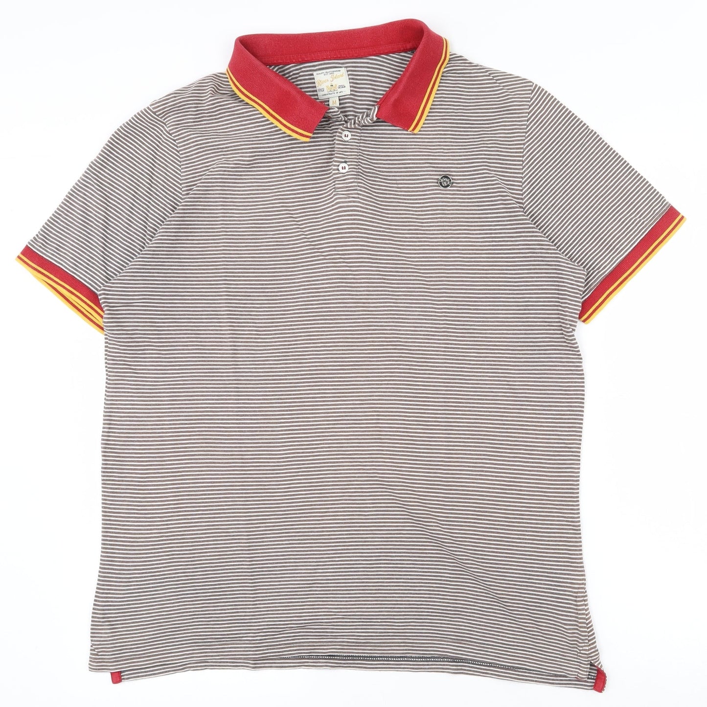River Island Mens Multicoloured Striped 100% Cotton  Polo Size M Collared Pullover