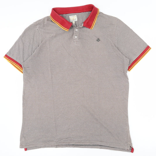 River Island Mens Multicoloured Striped 100% Cotton  Polo Size M Collared Pullover