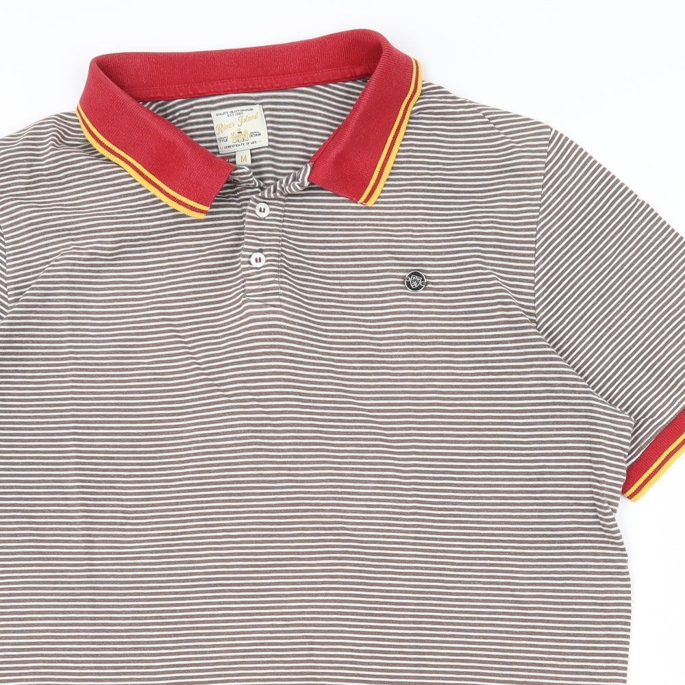 River Island Mens Multicoloured Striped 100% Cotton  Polo Size M Collared Pullover