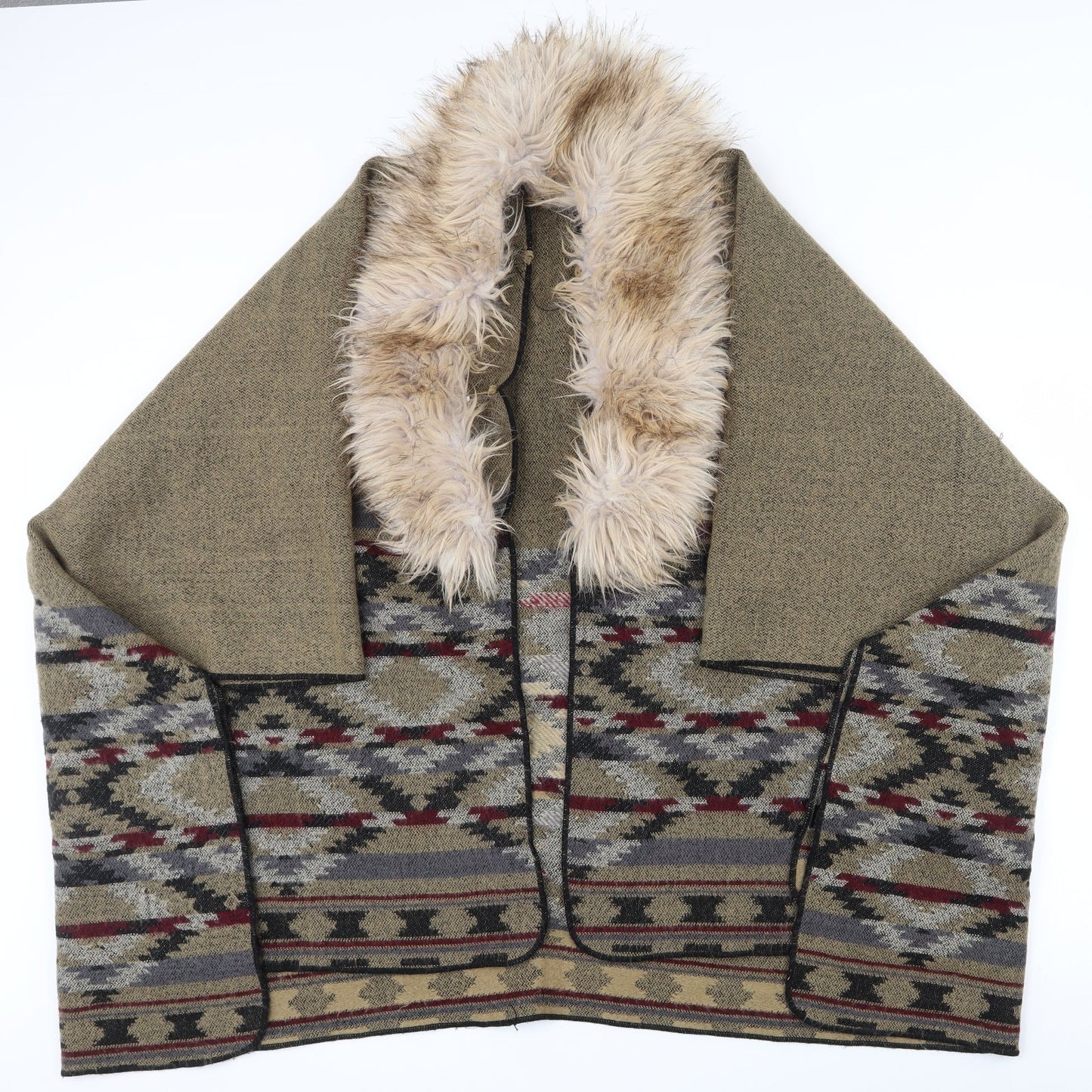 Accessorize Womens Multicoloured V-Neck Geometric Acrylic Cape Jumper One Size   - Shawl