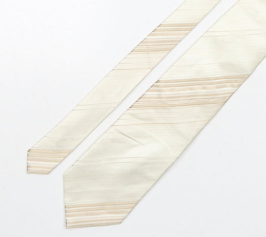 NEXT Mens Beige Striped Silk Pointed Tie One Size