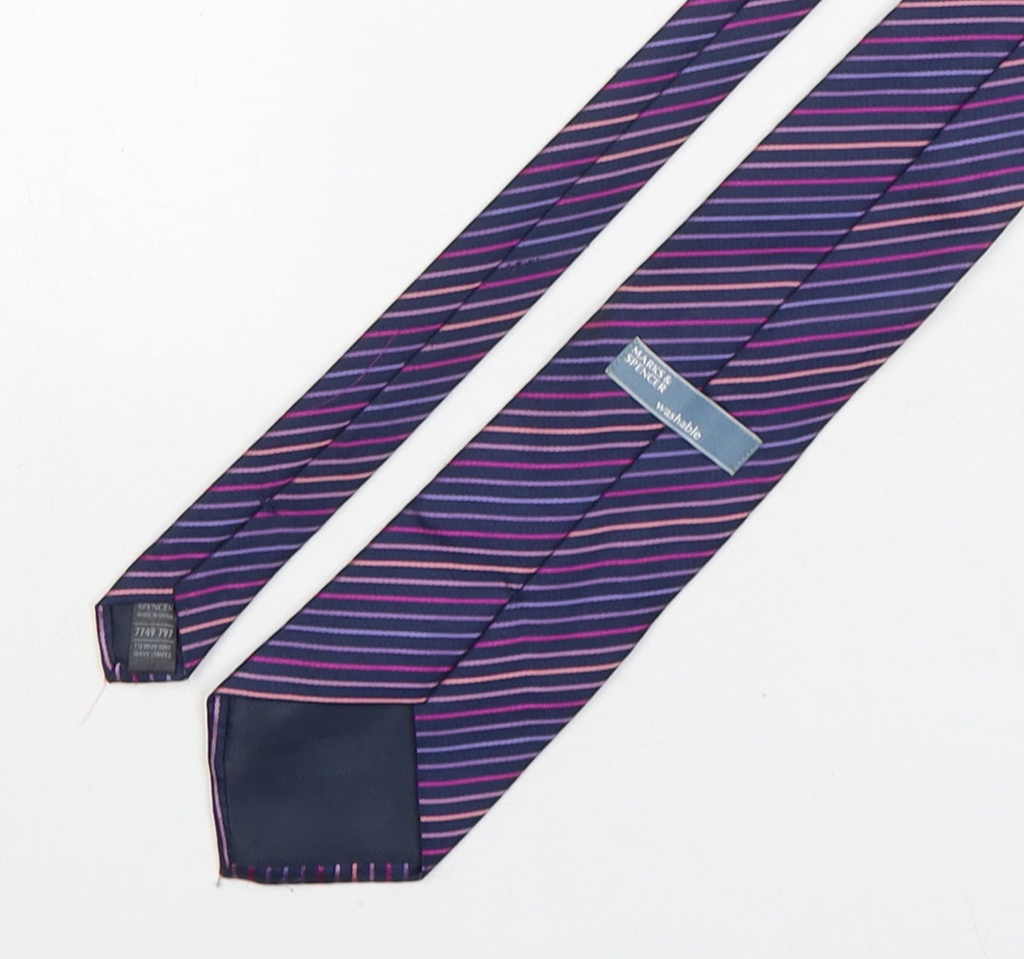 Marks and Spencer Mens Multicoloured Striped Polyester Pointed Tie One Size