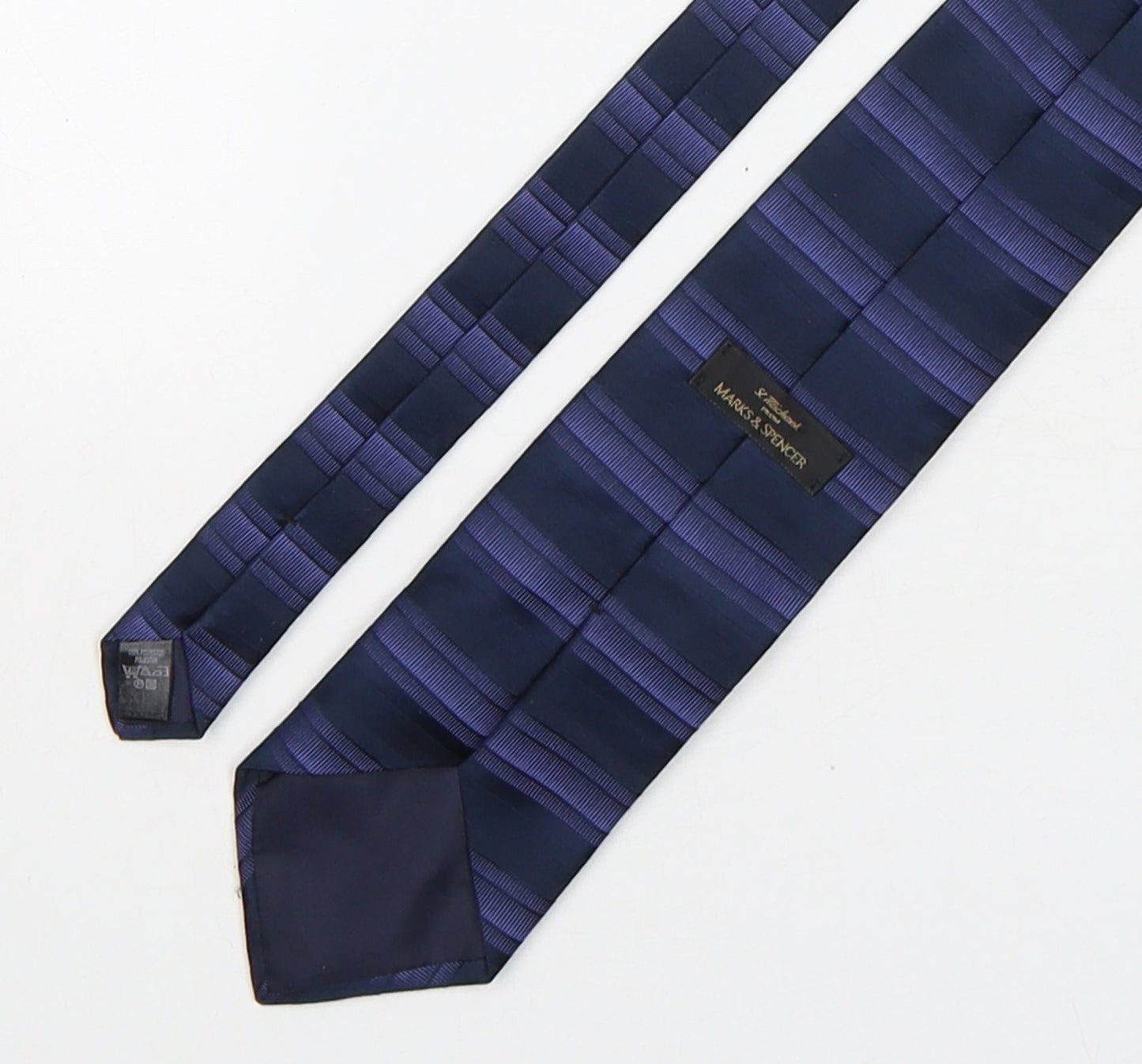 Marks and Spencer Mens Blue Striped Polyester Pointed Tie One Size