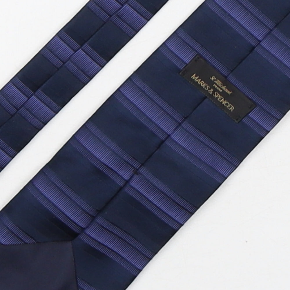 Marks and Spencer Mens Blue Striped Polyester Pointed Tie One Size