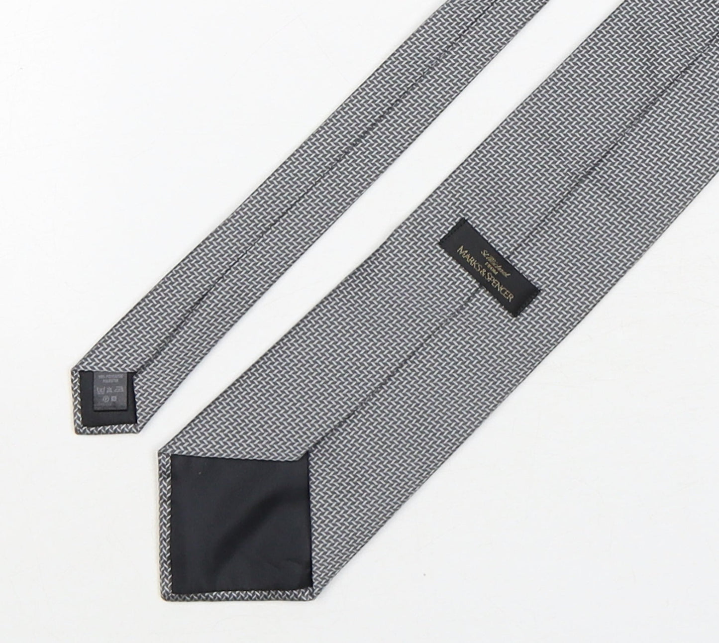 Marks and Spencer Mens Grey Geometric Polyester Pointed Tie One Size