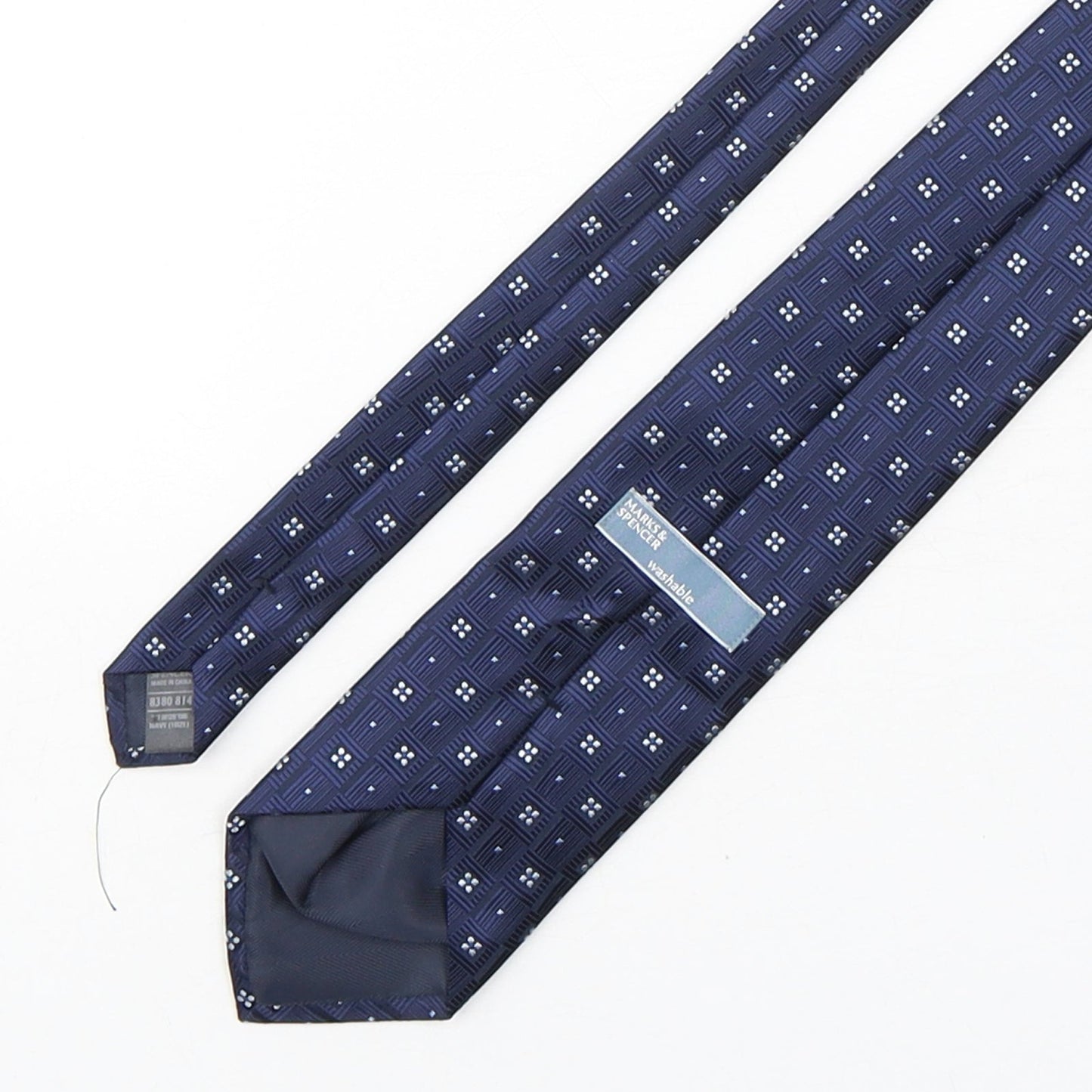 Marks and Spencer Mens Blue Geometric Polyester Pointed Tie One Size