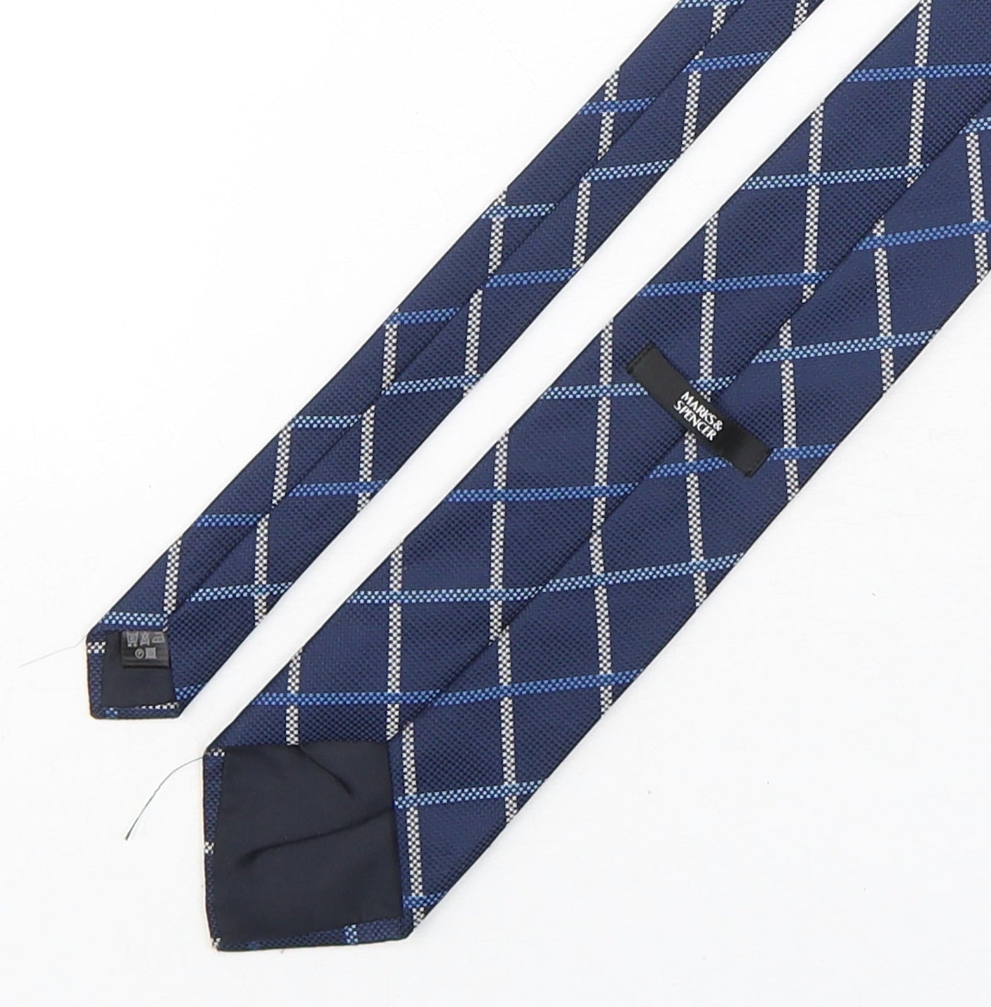 Marks and Spencer Mens Blue Plaids & Checks Polyester Pointed Tie One Size