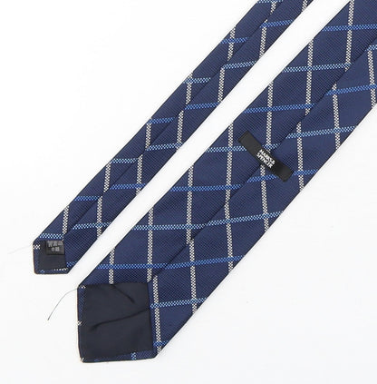 Marks and Spencer Mens Blue Plaids & Checks Polyester Pointed Tie One Size