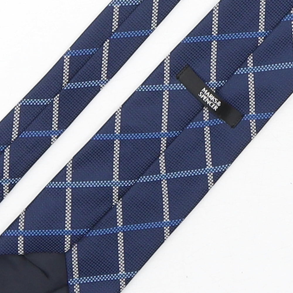 Marks and Spencer Mens Blue Plaids & Checks Polyester Pointed Tie One Size
