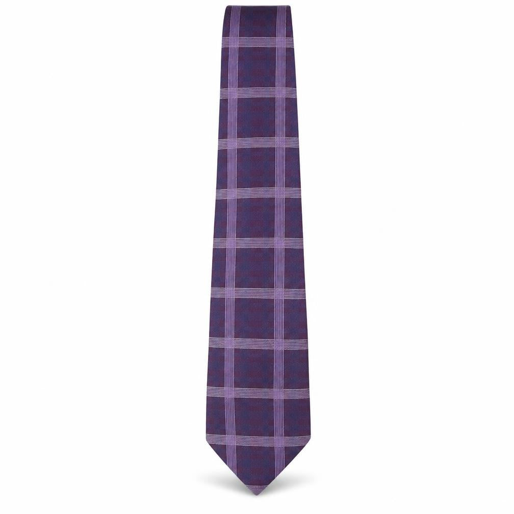 Front view of Milan men’s purple plaids & checks silk pointed tie one size