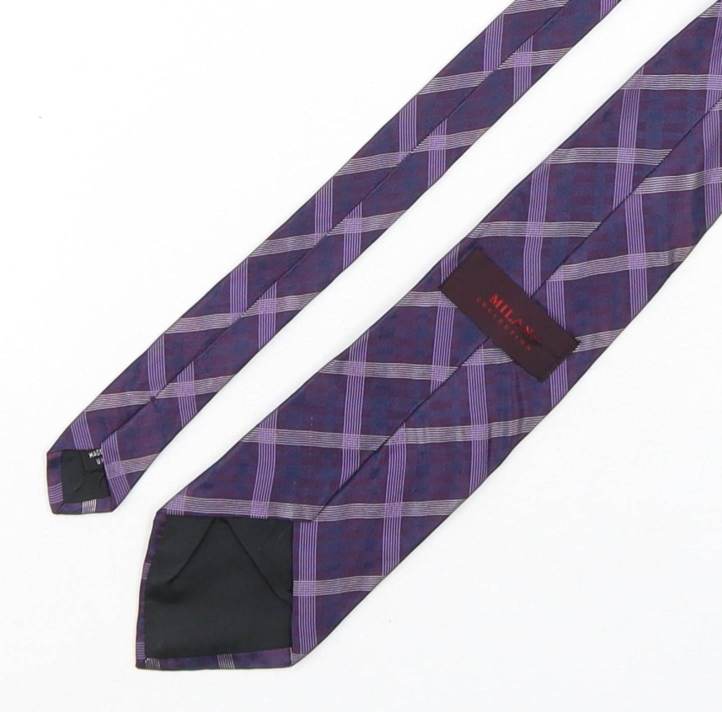 Milan  Mens Purple Plaids & Checks Silk Pointed Tie One Size