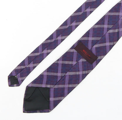 Milan  Mens Purple Plaids & Checks Silk Pointed Tie One Size