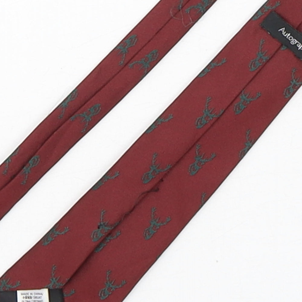 Autograph Mens Red Geometric Polyester Pointed Tie One Size