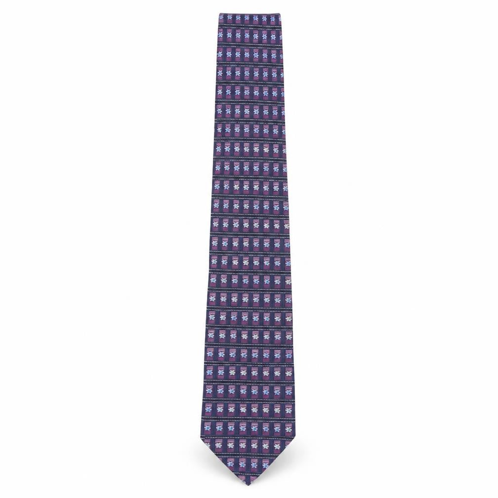 Front view of Preworn men’s purple floral silk pointed tie one size