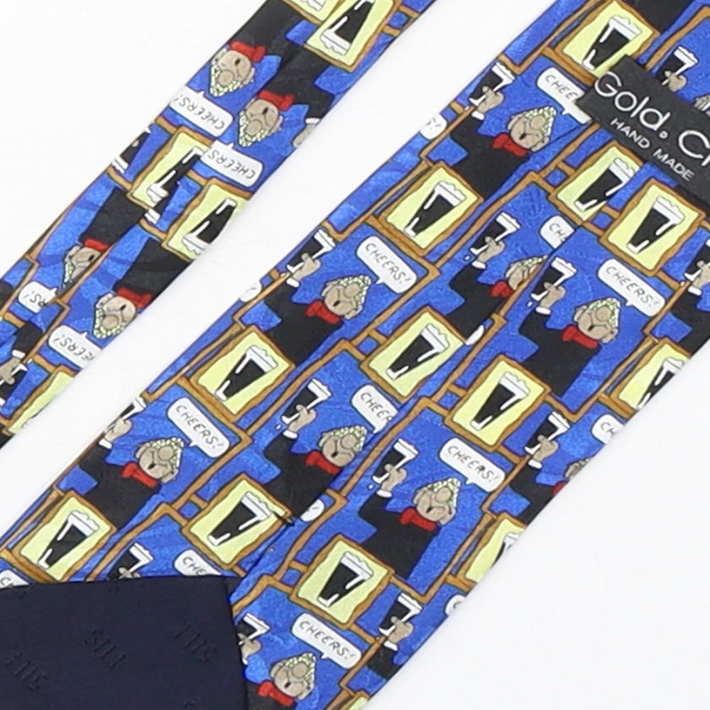 Brand and care label for Gold City men’s multicoloured geometric polyester pointed tie one size