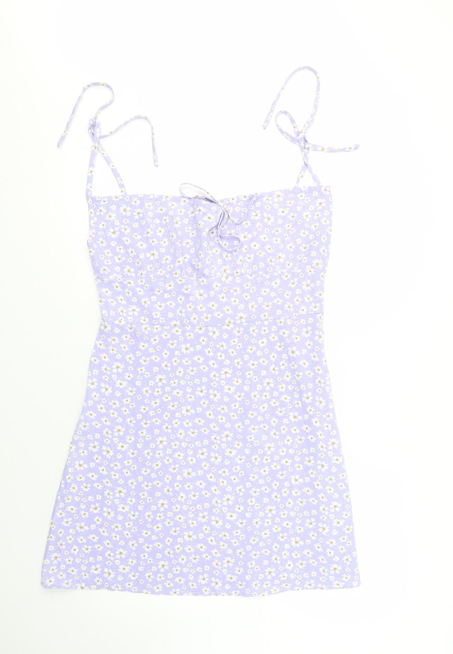 SheIn Womens Purple Floral Cotton Mini  Size L  Square Neck Zip