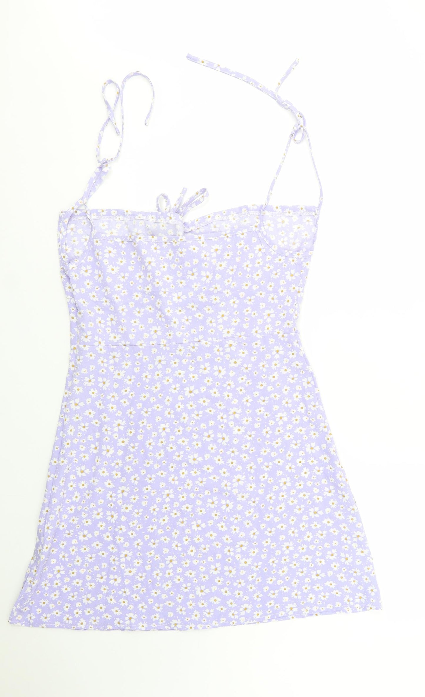 SheIn Womens Purple Floral Cotton Mini  Size L  Square Neck Zip