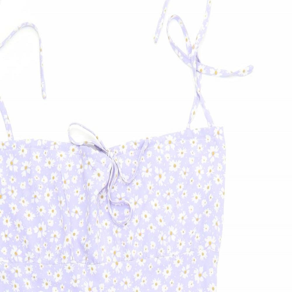 SheIn Womens Purple Floral Cotton Mini  Size L  Square Neck Zip