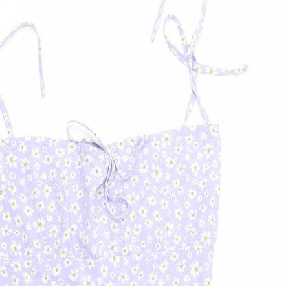 SheIn Womens Purple Floral Cotton Mini  Size L  Square Neck Zip