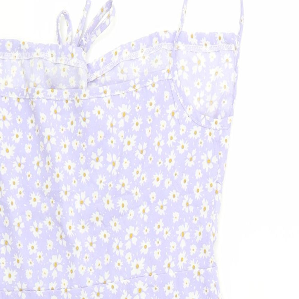 SheIn Womens Purple Floral Cotton Mini  Size L  Square Neck Zip