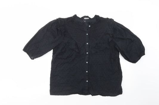 George Womens Black  Cotton Basic Button-Up Size 10 Crew Neck