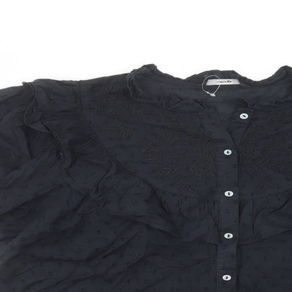 George Womens Black  Cotton Basic Button-Up Size 10 Crew Neck