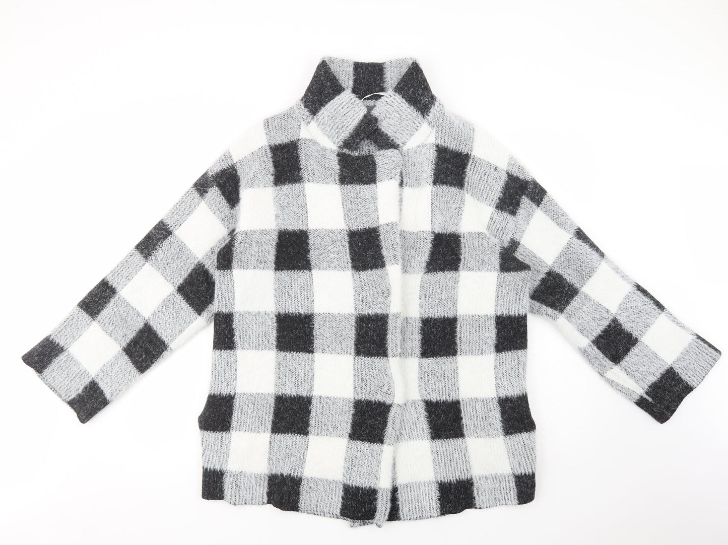 Primark Womens Grey Check  Jacket Coatigan Size M  Snap