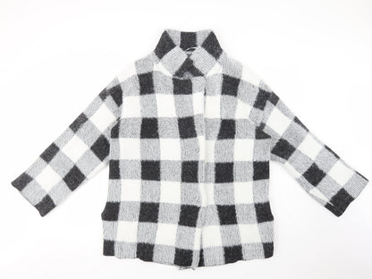 Primark Womens Grey Check  Jacket Coatigan Size M  Snap